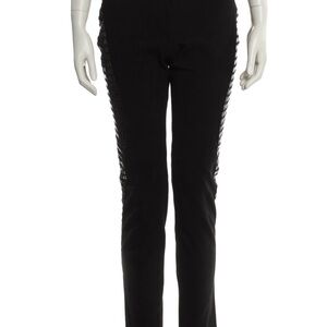 Gianni Versace Black Suede Straight Leg Pants with Sequin Side Panels
